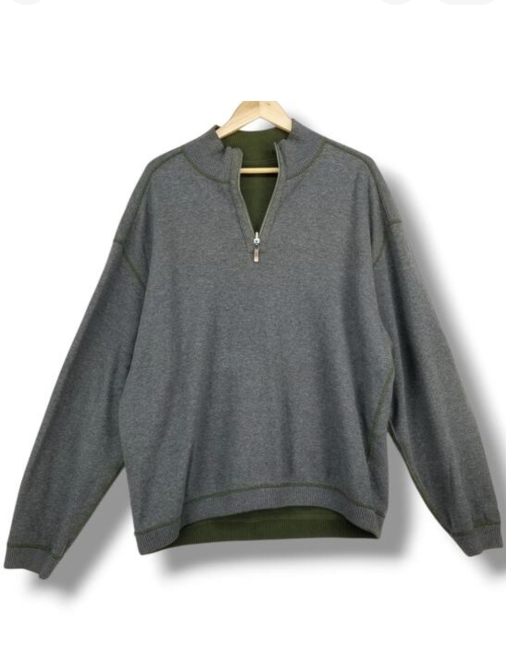 Tommy Bahama 1/4‎ Zip Reversible Sweater XL Gray Green